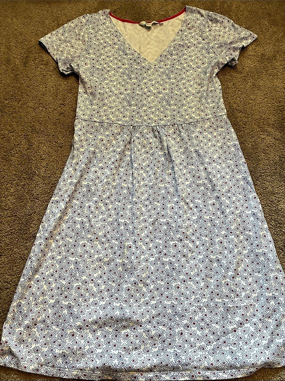 Boden Penelope Jersey V-Neck Short Sleeve Dress Firecracker Dot White Blue 8R